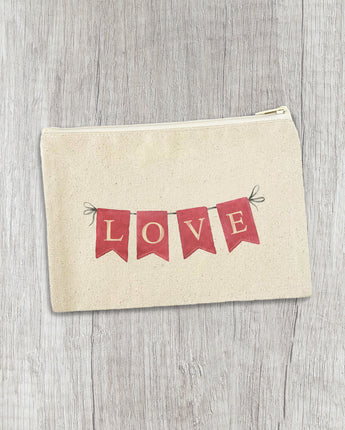 Red Love Banner - Valentine's Day Canvas Zipper Pouch