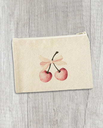 Cherries with a Bow - Valentine's Day Canvas Zipper Pouch