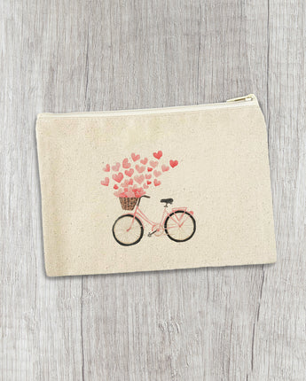 Hearts Bicycle - Valentine's Day Canvas Zipper Pouch