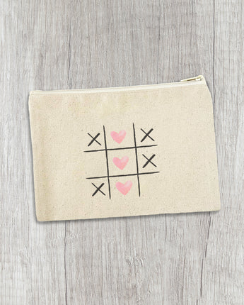 Tic Tac Toe Hearts - Valentine's Day Canvas Zipper Pouch