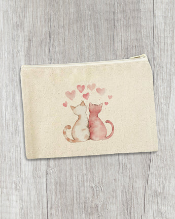 Valentine Cats - Valentine's Day Canvas Zipper Pouch