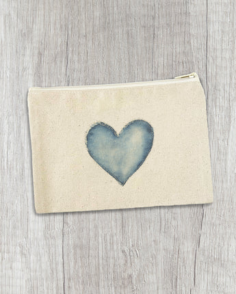 Denim Heart - Valentine's Day Canvas Zipper Pouch