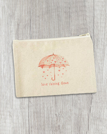 Love Raining Down - Valentine's Day Canvas Zipper Pouch