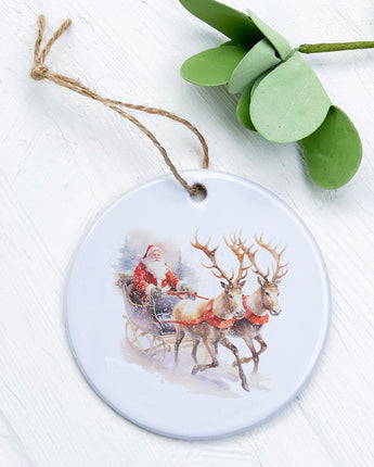 Santa and Reindeer Sleigh - Ornament