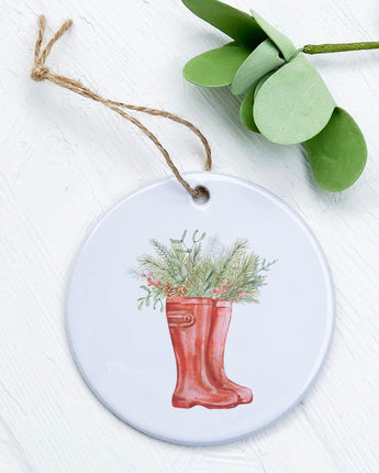 Winter Rain Boots and Foliage - Ornament