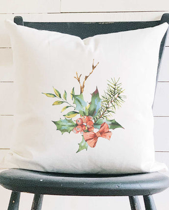 Holly Bundle with Bow - Square Canvas Pillow