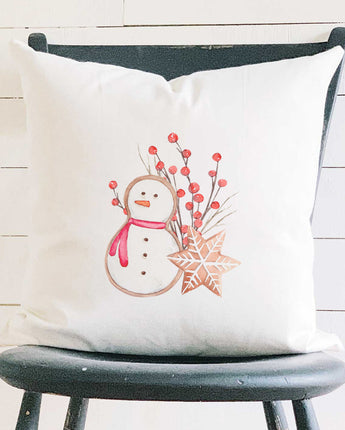 Gingerbread Snowman and Snowflake - Square Canvas Pillow