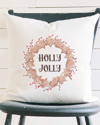 Holly Jolly Gingerbread Wreath - Square Canvas Pillow