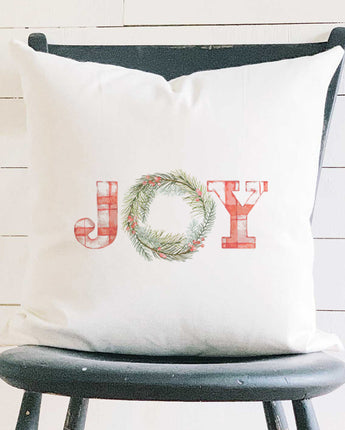 Plaid Joy Wreath - Square Canvas Pillow