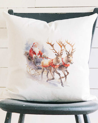 Santa and Reindeer Sleigh - Square Canvas Pillow