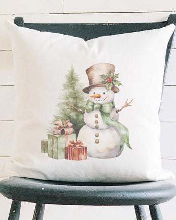 Snowman and Presents - Square Canvas Pillow