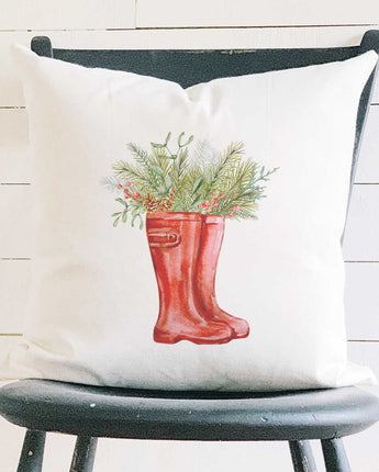 Winter Rain Boots and Foliage - Square Canvas Pillow