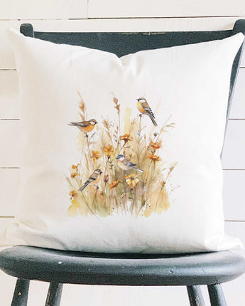 Birds in Tall Grass - Square Canvas Pillow