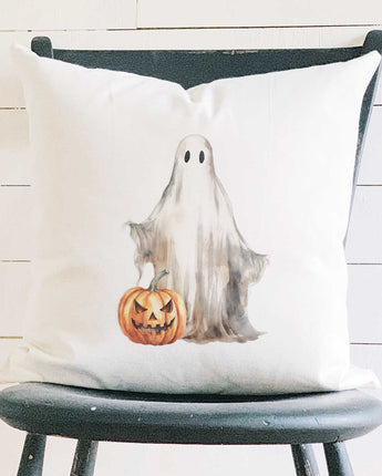 Ghost and Pumpkin - Square Canvas Pillow