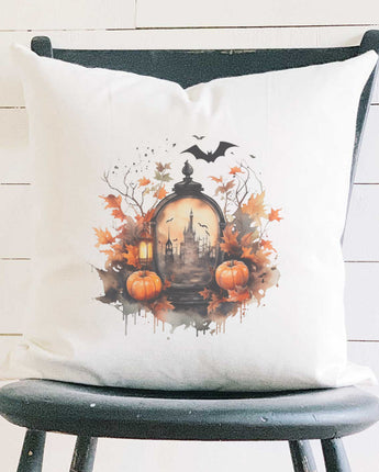 Haunted House Scene - Square Canvas Pillow