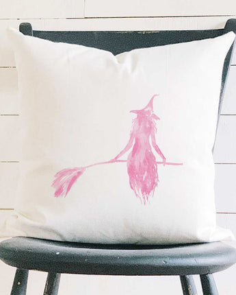 Pink Witch Silhouette - Square Canvas Pillow