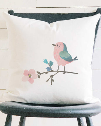 Bird on Cherry Blossom - Square Canvas Pillow