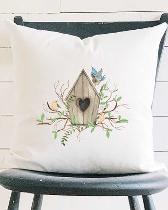 Budding Birdhouse - Square Canvas Pillow