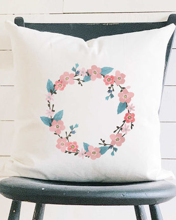 Cherry Blossom Wreath - Square Canvas Pillow