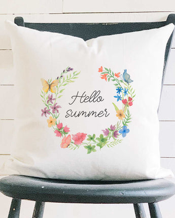 Hello Summer Wreath - Square Canvas Pillow