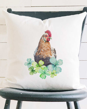 Chicken with Clovers - Square Canvas Pillow