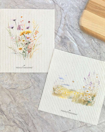 Watercolor Meadow Flowers and Field 2pk - Swedish Dish Cloth