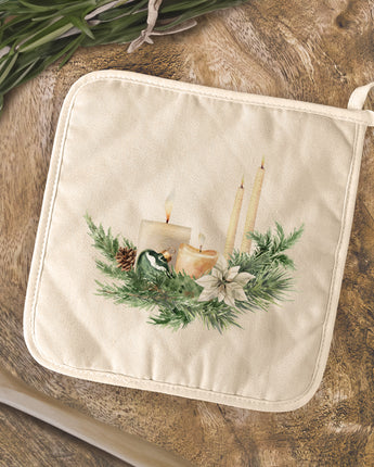 Candle and Pine Arrangement - Cotton Pot Holder