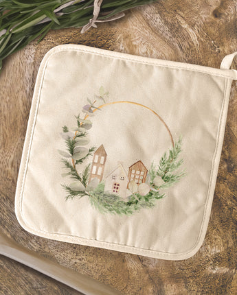 Wood Village Wreath - Cotton Pot Holder