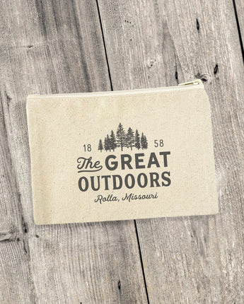 Great Outdoors w/ City, State - Canvas Zipper Pouch