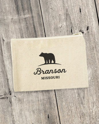 Bear Silhouette w/ City, State - Custom Canvas Zipper Pouch