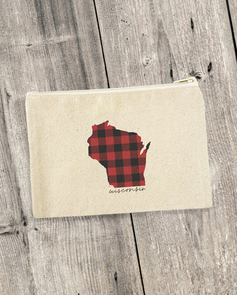 Red Plaid State - Custom Canvas Zipper Pouch