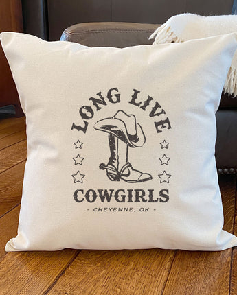 Long Live Cowgirls w/ City, State - Square Canvas Pillow