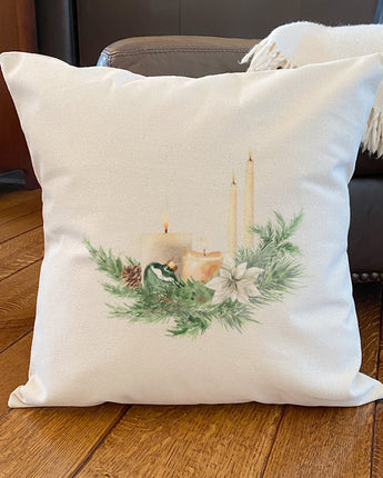 Candle and Pine Arrangement - Square Canvas Pillow