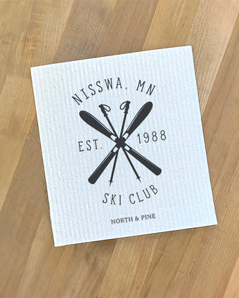 Ski Club w/ City, State - Custom Swedish Dish Cloth