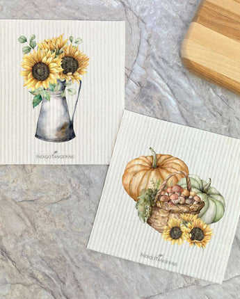 Sunflowers in Jug, Fall Harvest 2 pk - Swedish Dish Cloth